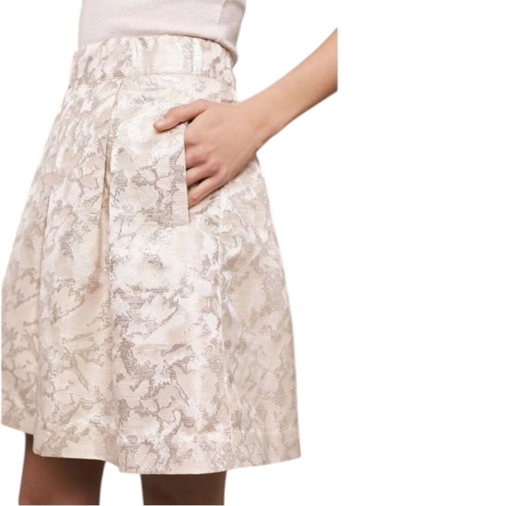 Anthropologie Maeve Rust Garden Brocade Mini Skirt Size Large Gold Silver EUC - Picture 2 of 16